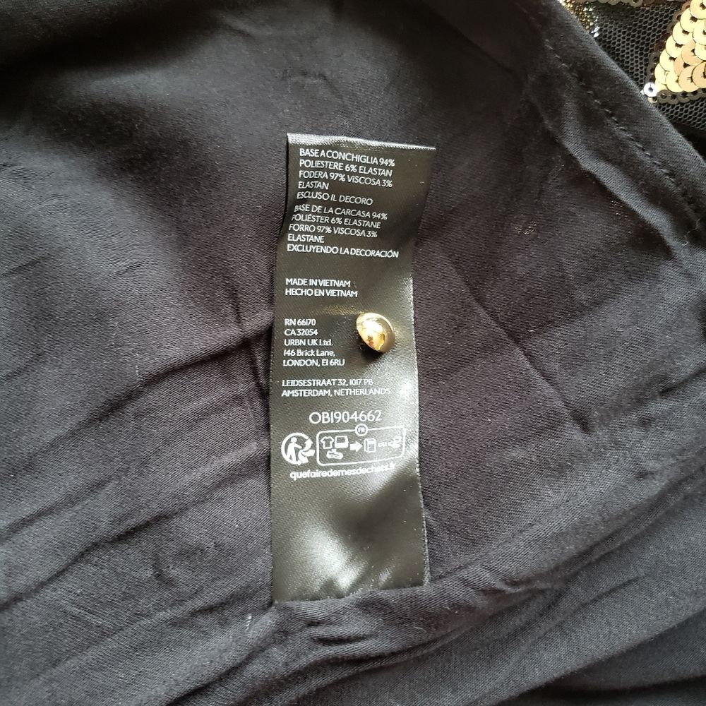 Maeve Anthropologie Short Sleeve Sheer Embellished Mini Dress Black Gold Size SP - Picture 14 of 15